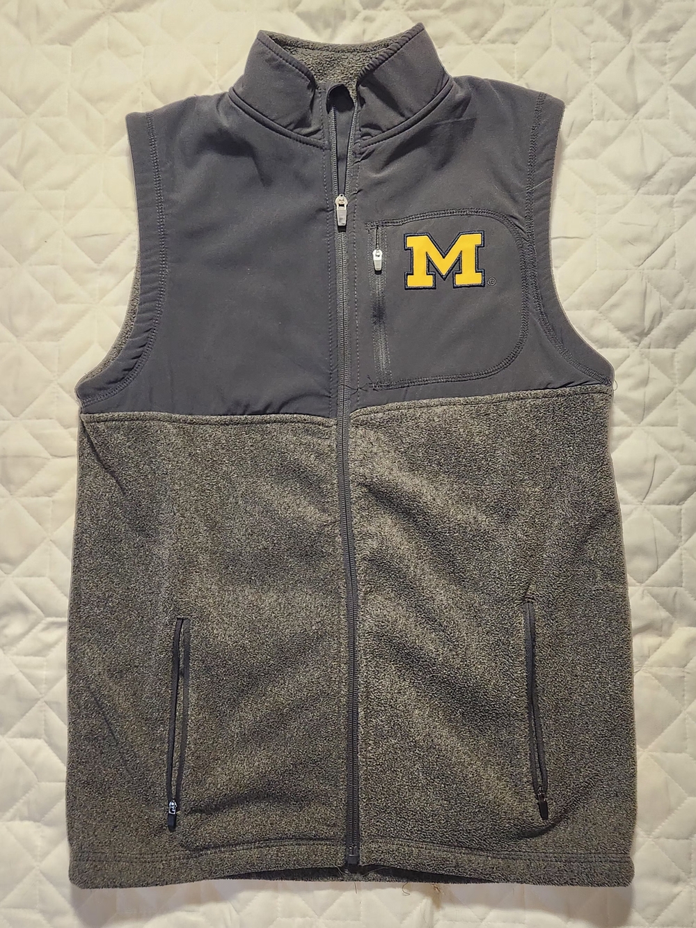 Colosseum Gray Sherpa Fleece Vest with Yellow 'M' Patch